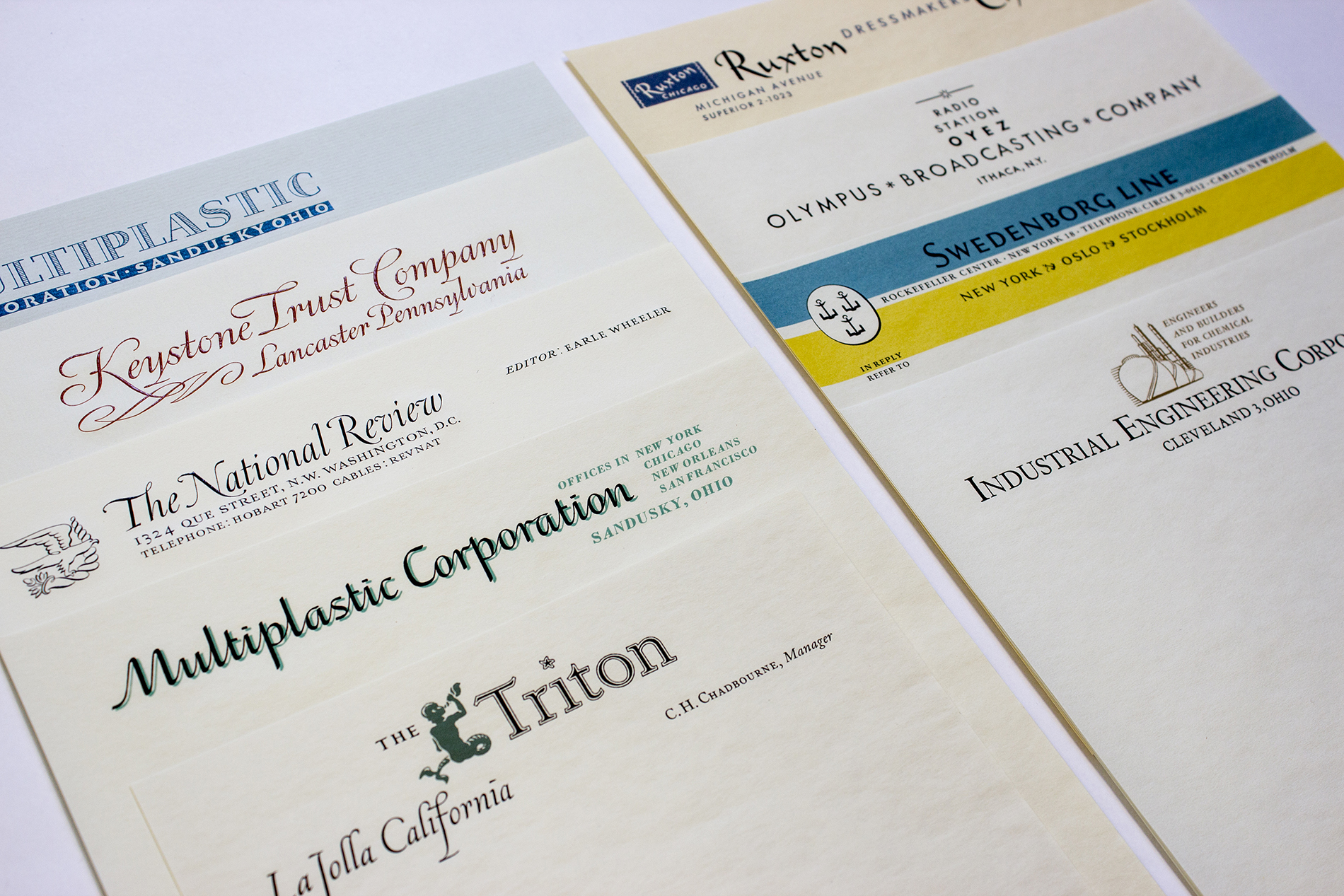 Close-up of letterhead samples from the publication