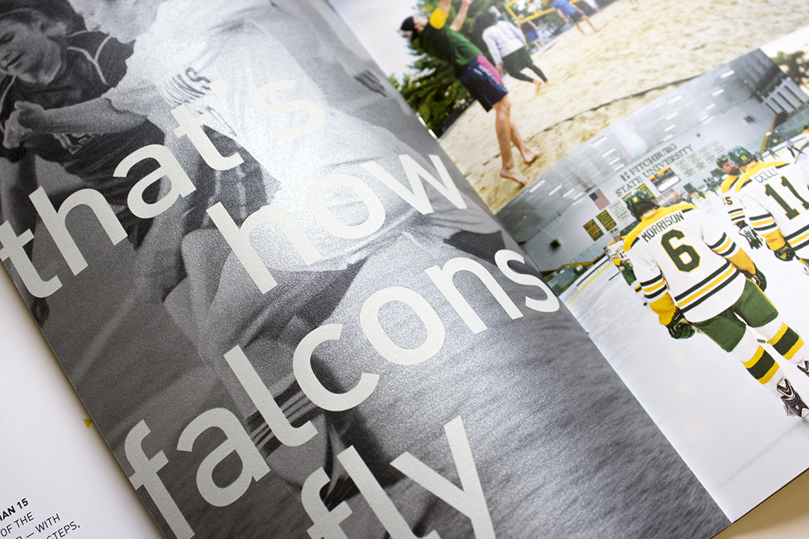 Close-up of typography and photography inside the book