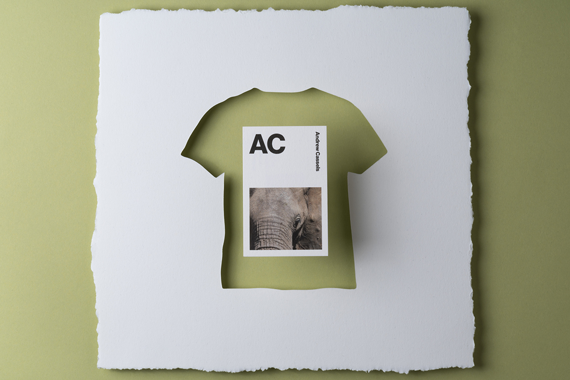 Moo business cards framed by a t-shirt shaped die cut