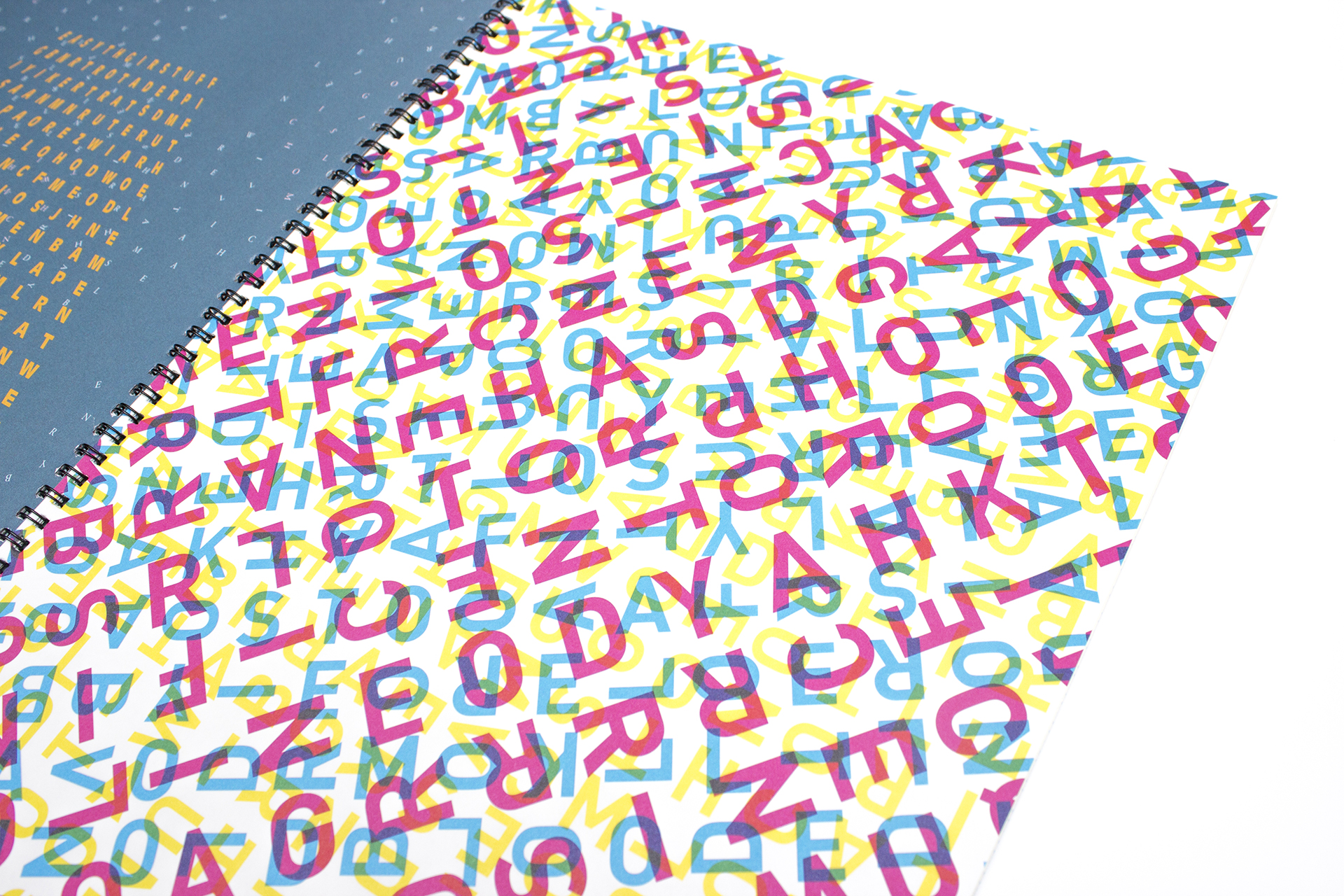 close-up of a brightly colored word search puzzle