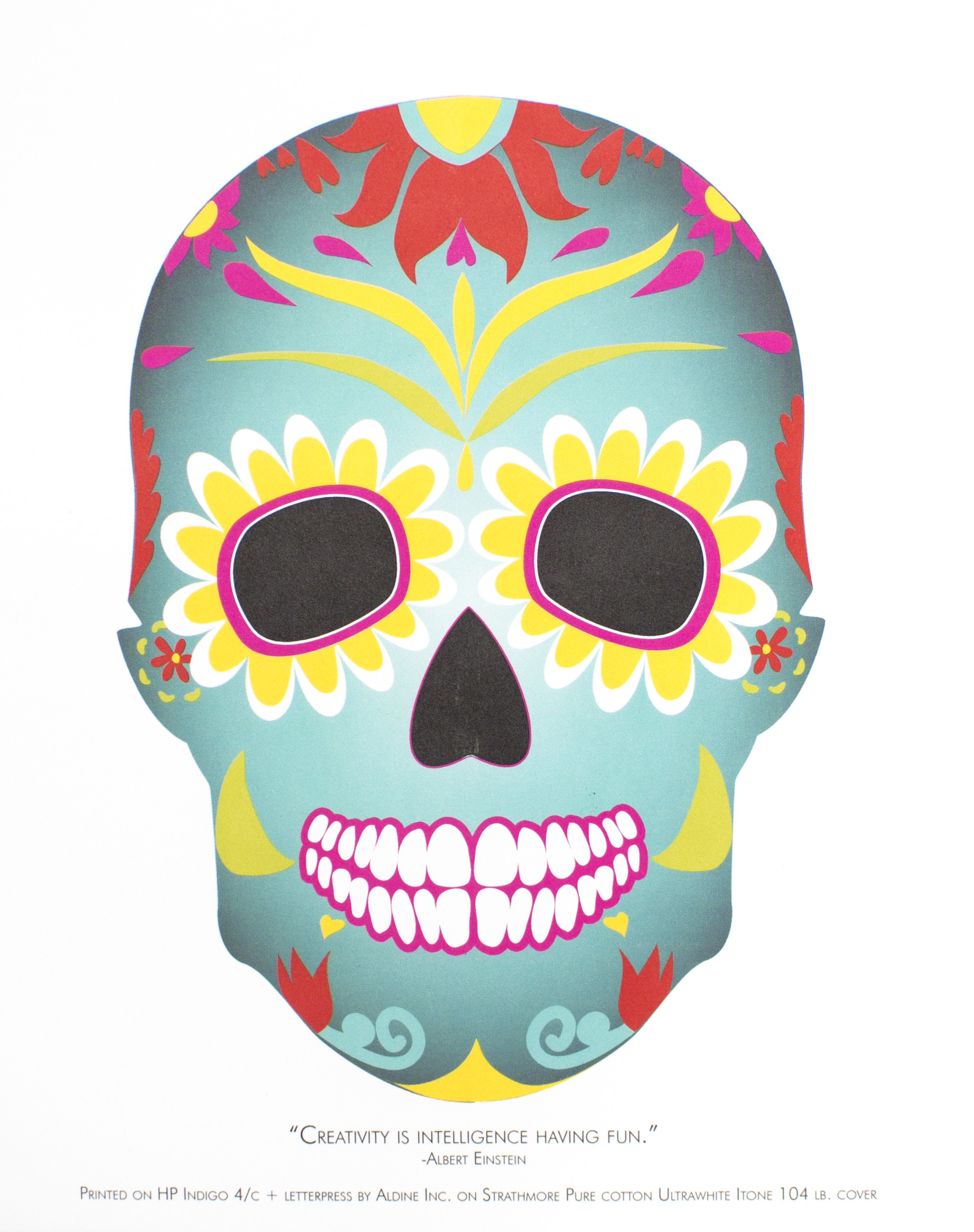 demonstration of a sugar skull printed in brightly colored ink using digital process