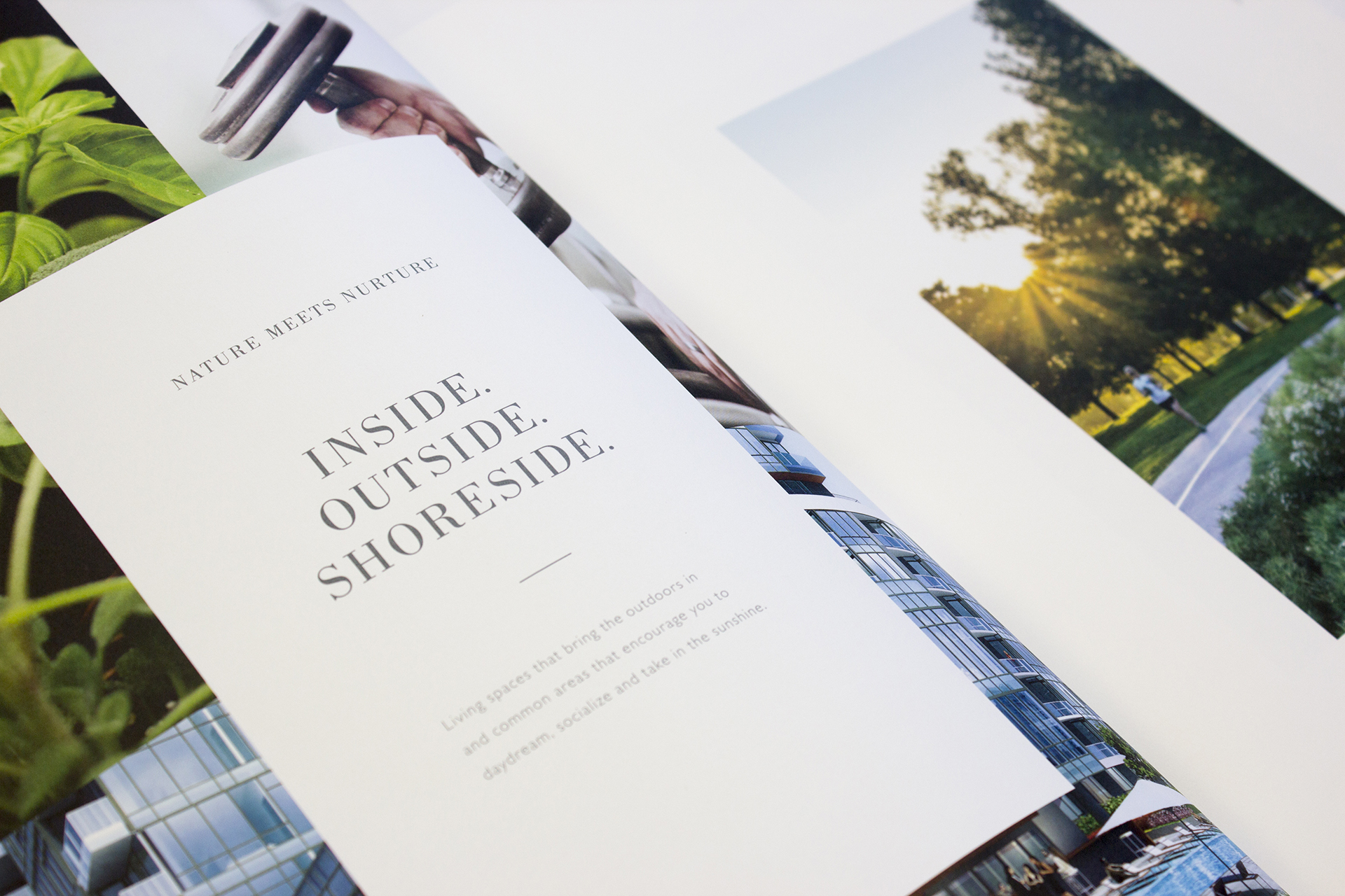 Close-up of inner page of Lakehouse brochure with typography and photography