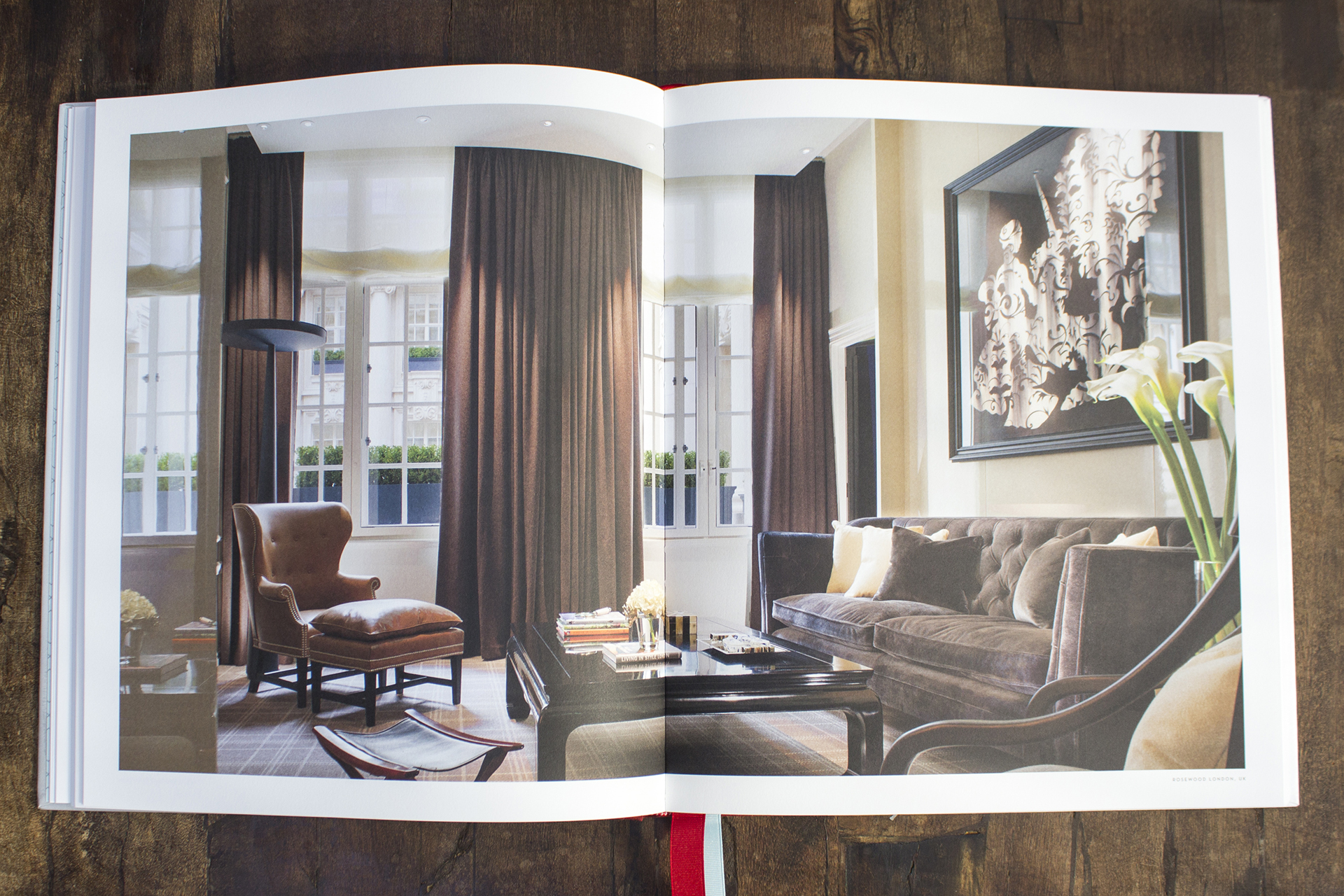Two-page spread viewed from above showing interior photography