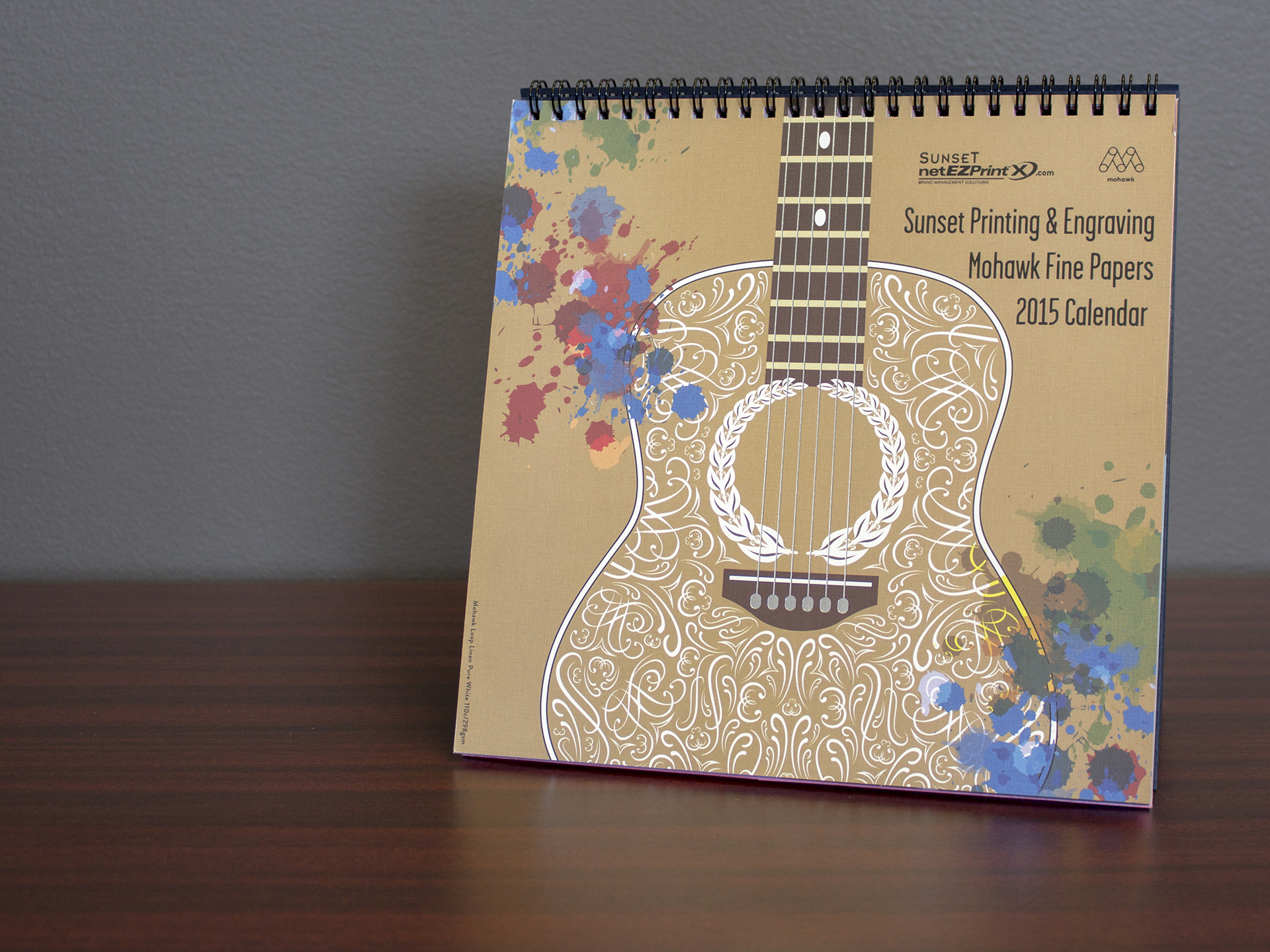 Inner view of the calendar with a guitar illustration