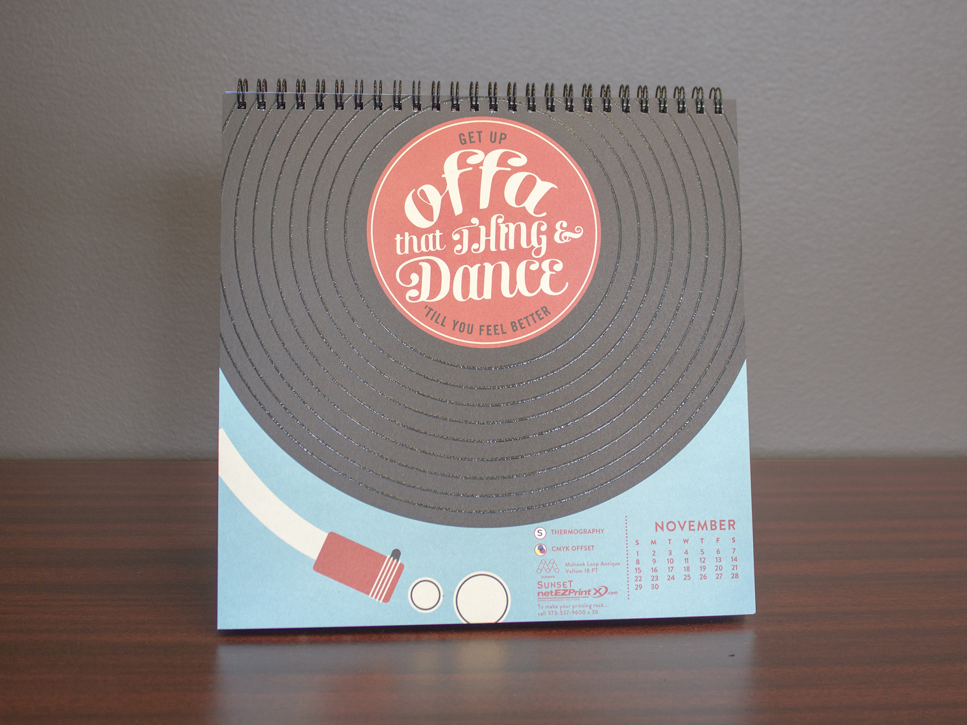 Inner view of the calendar showing a vinyl record on a turntable