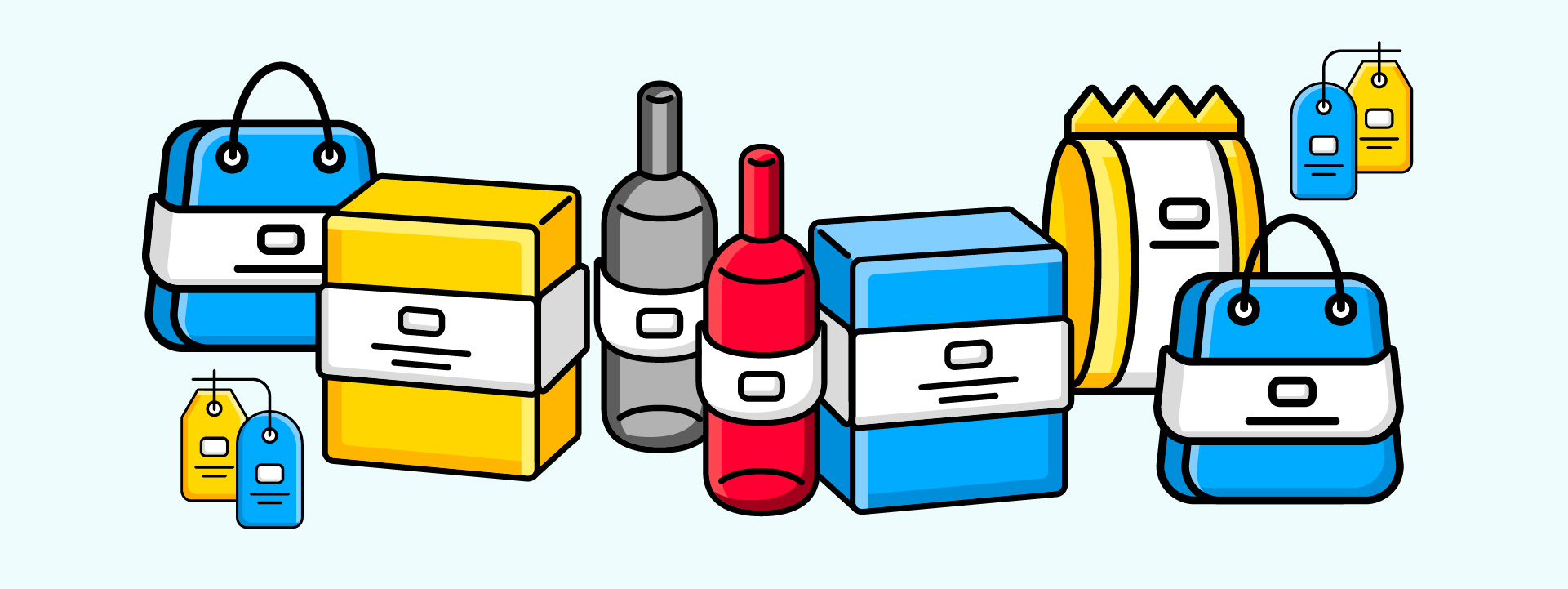 Digital illustration of different kinds of packaging