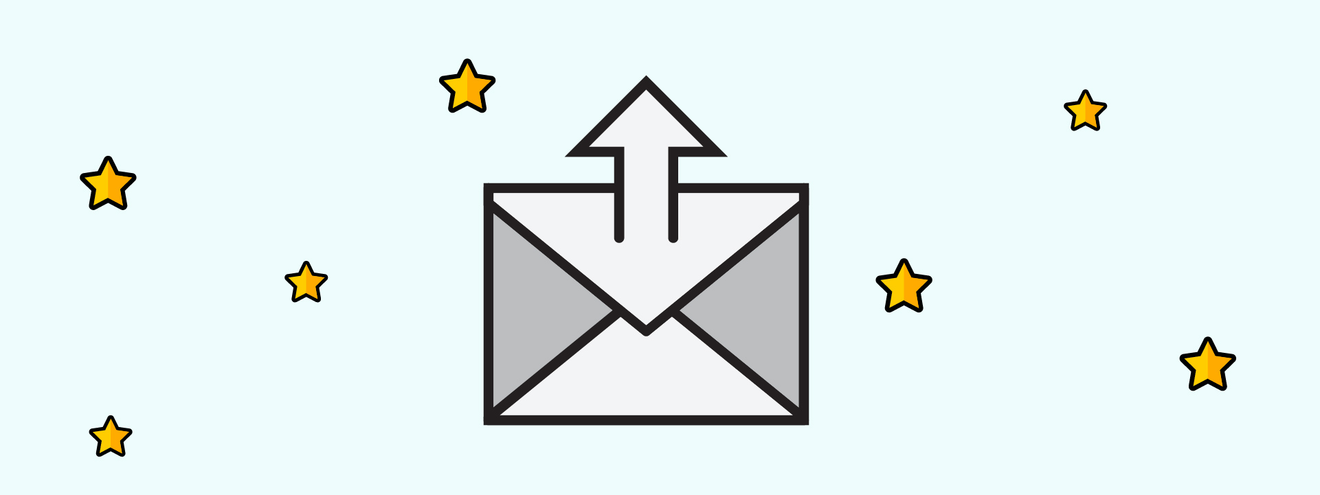 Digital illustration of an envelope surrounded by stars