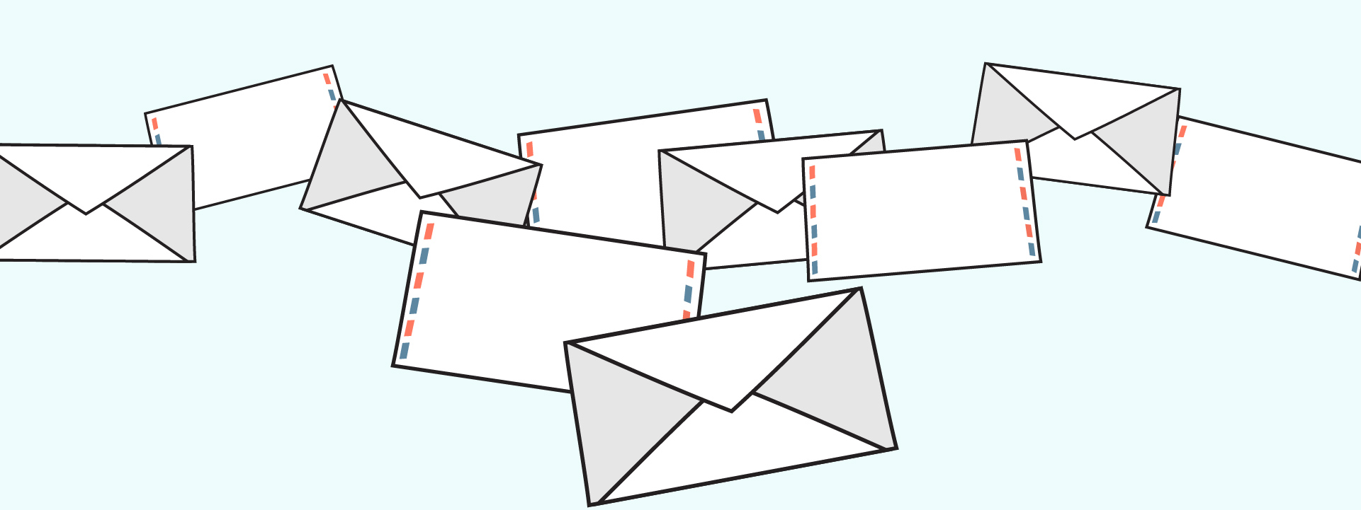 Digital illustration of envelopes and letters