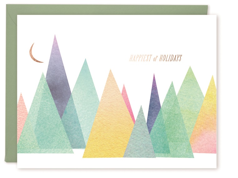 A pastel illustration of mountains at night