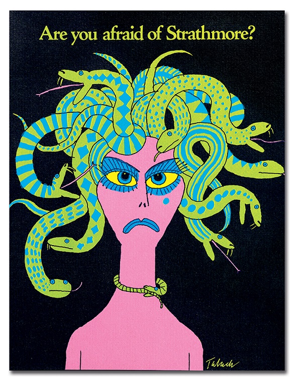 strathmore poster featuring a pop illustration of Medusa, reimagined in pink and blue