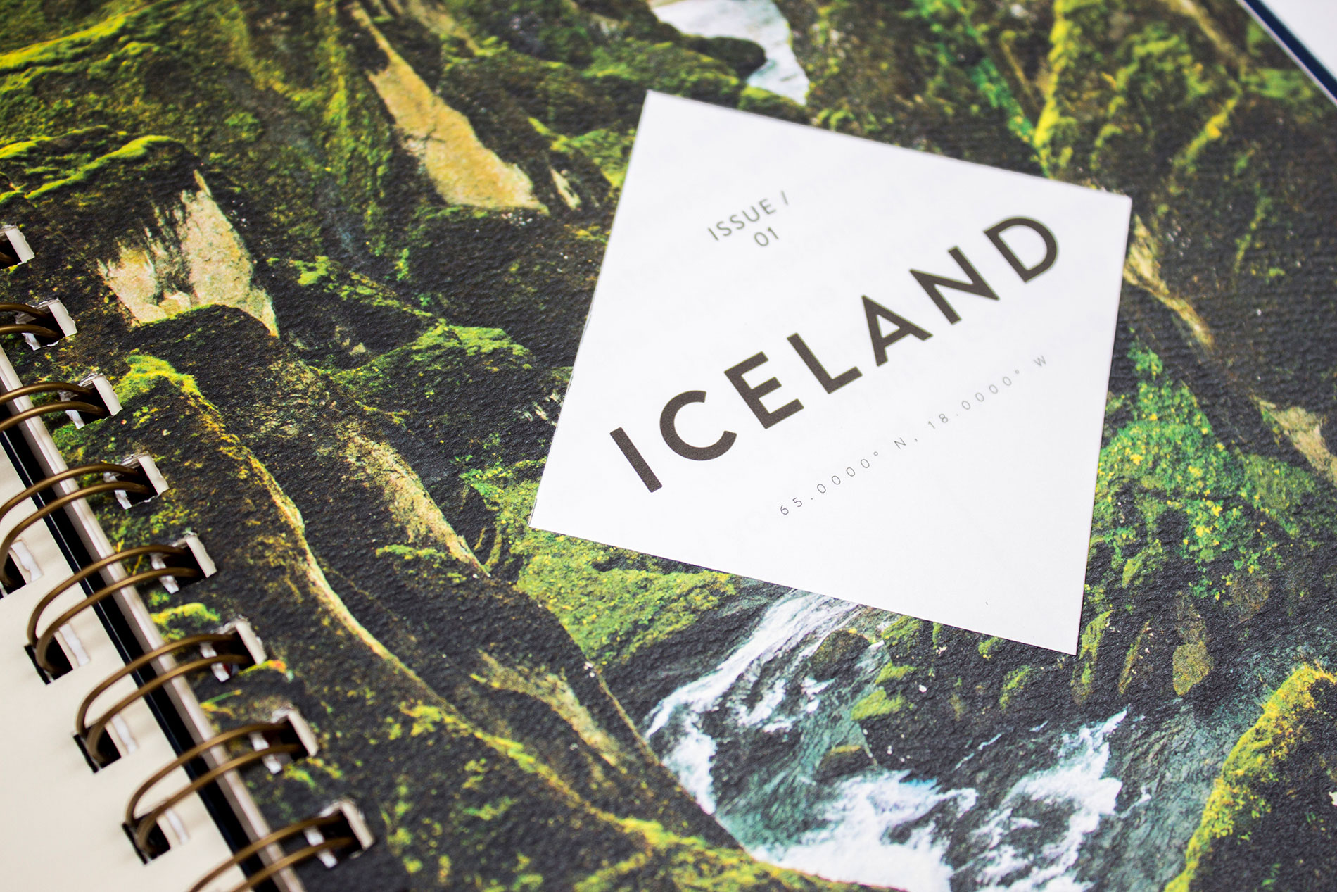 Close-up of the page that says "Iceland" with a landscape image