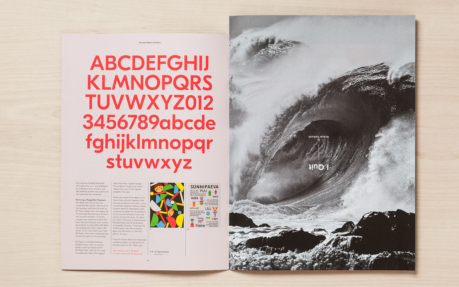 Two-page spread from Quarterly 9 with typography and photography