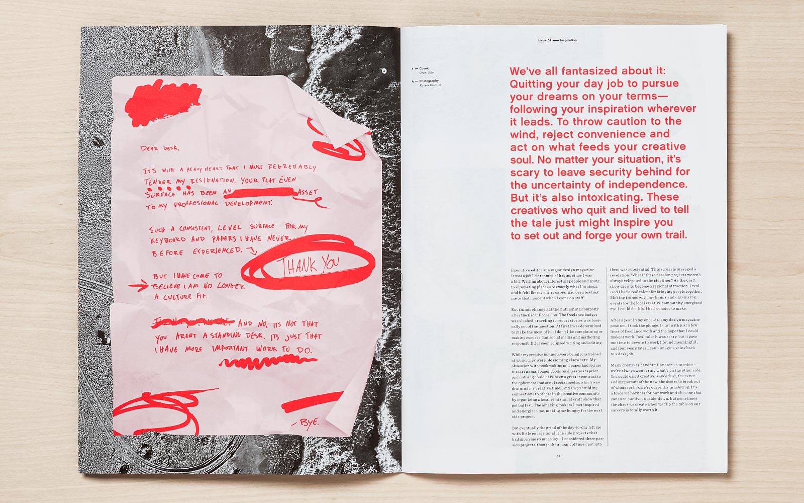 Two-page spread from above showing "I quit" feature