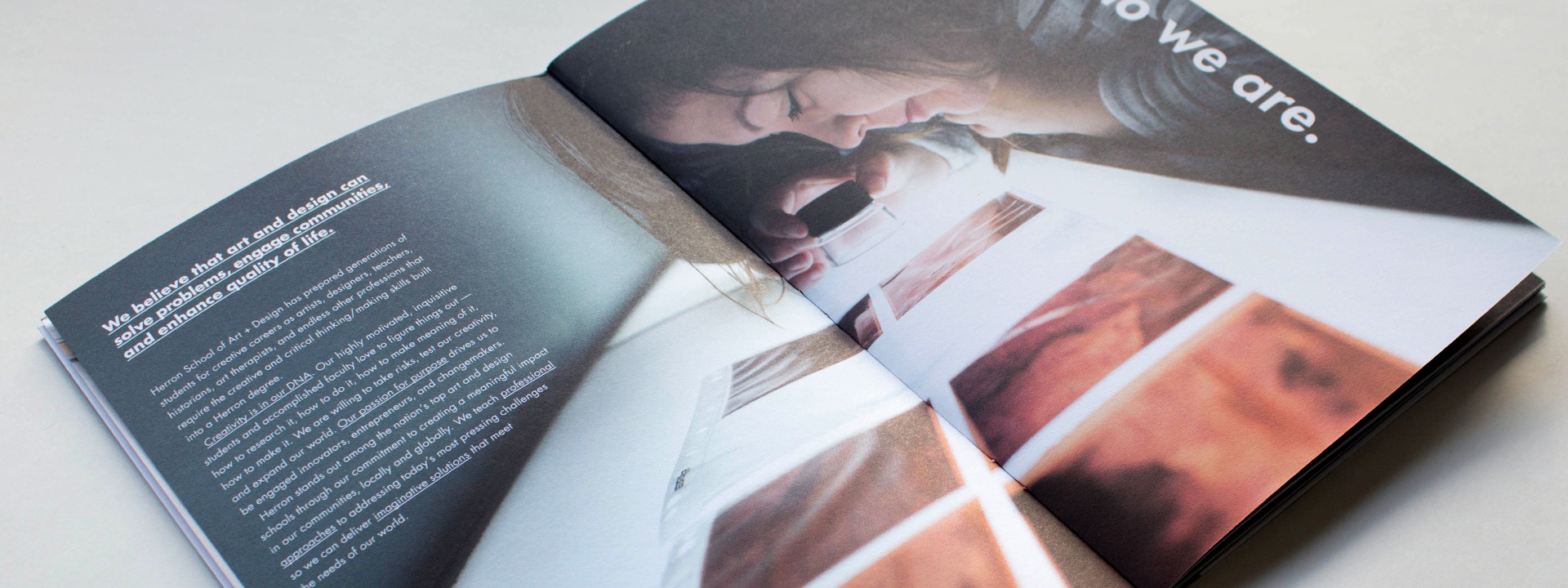 Open two-page spread of Herron School of Art and Design Viewbook