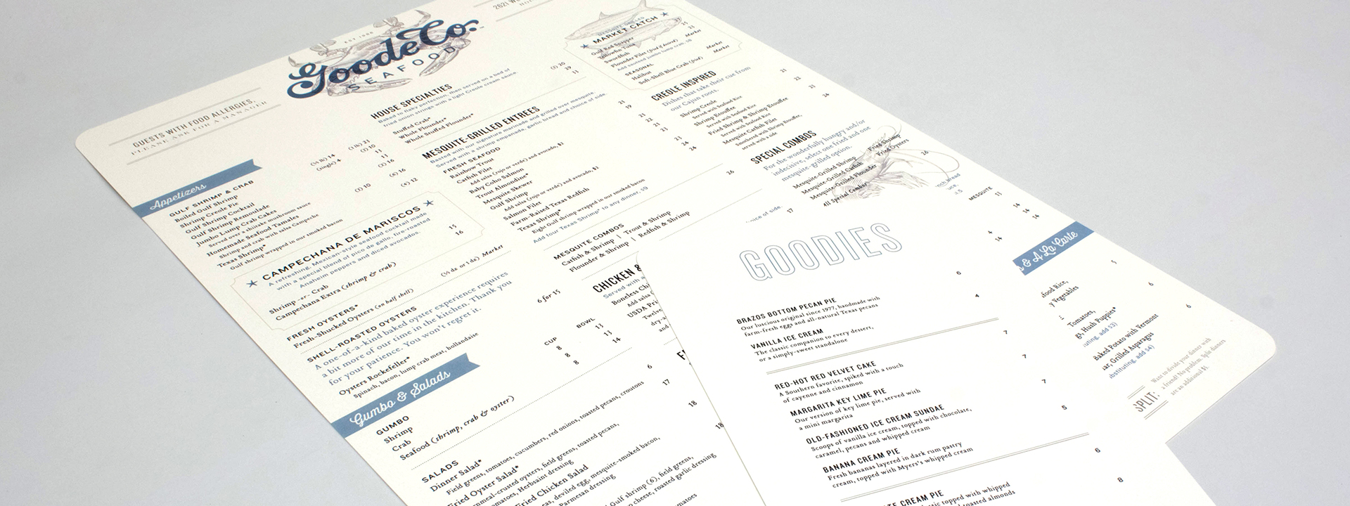 Seafood menu on grey background