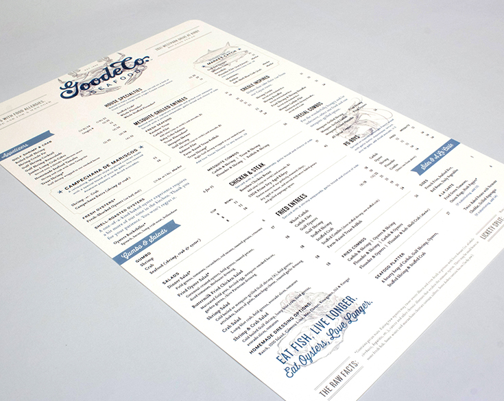 Back side of Seafood Co menu