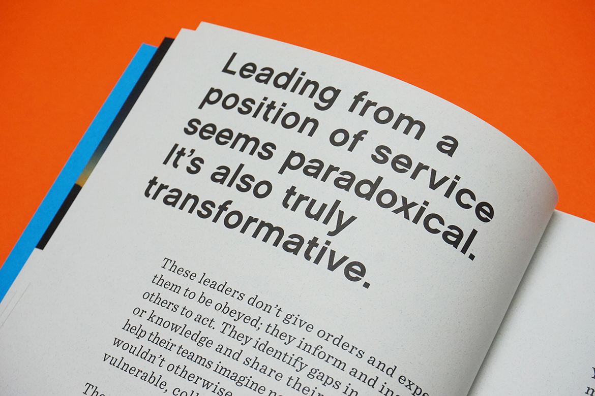 Close-up of a pull quote printed in side Lead and Serve