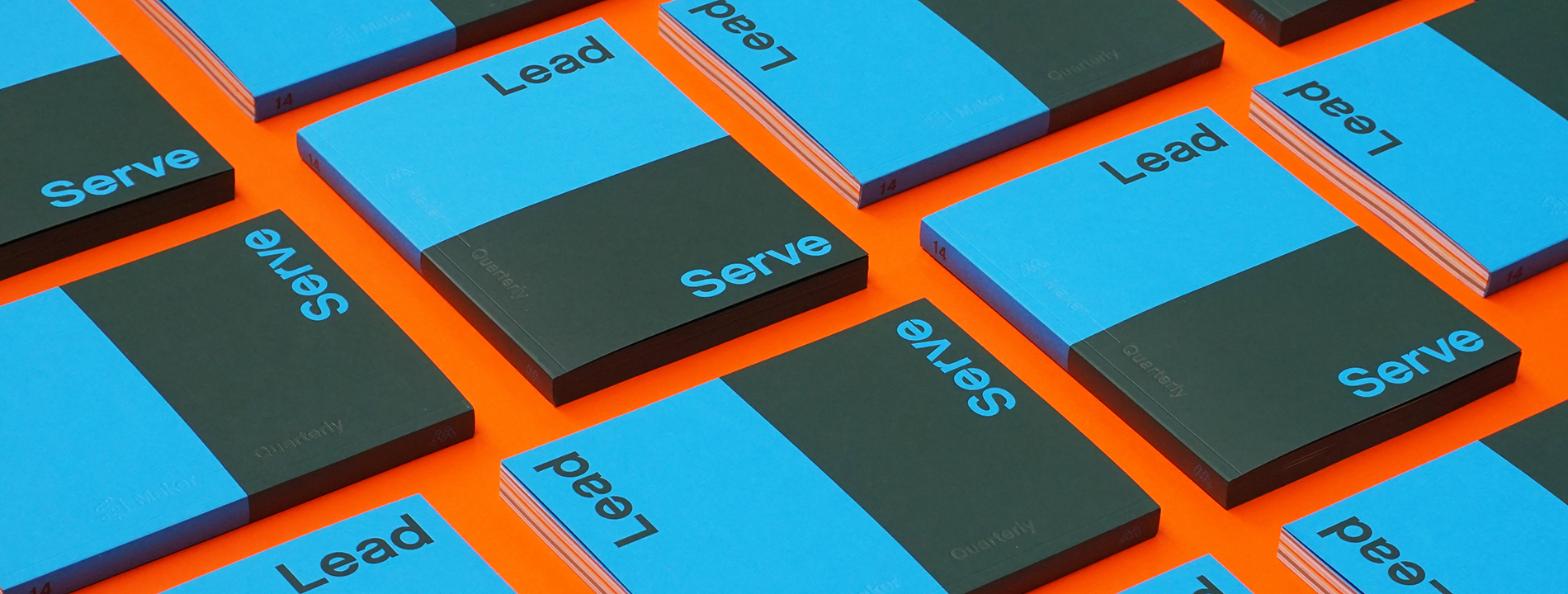Lead and Serve issues arranged in a grid pattern on an orange background
