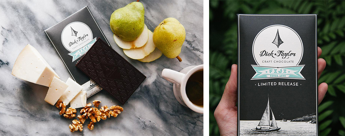Product photos showing Dick Taylor Chocolate in lifestyle scenarios