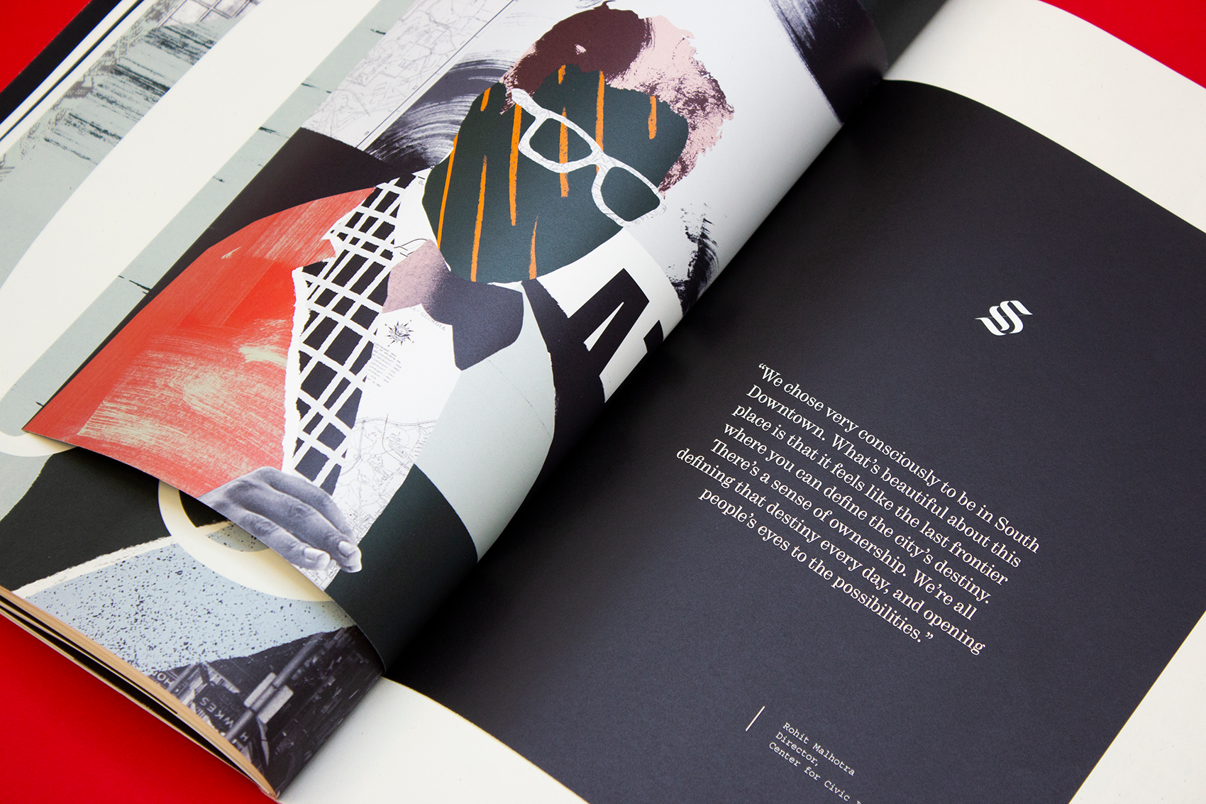 Close-up of designs and typography inside the booklet
