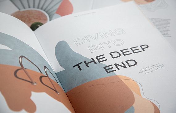 Close-up of inner Unread Magazine spread with illustrations and type