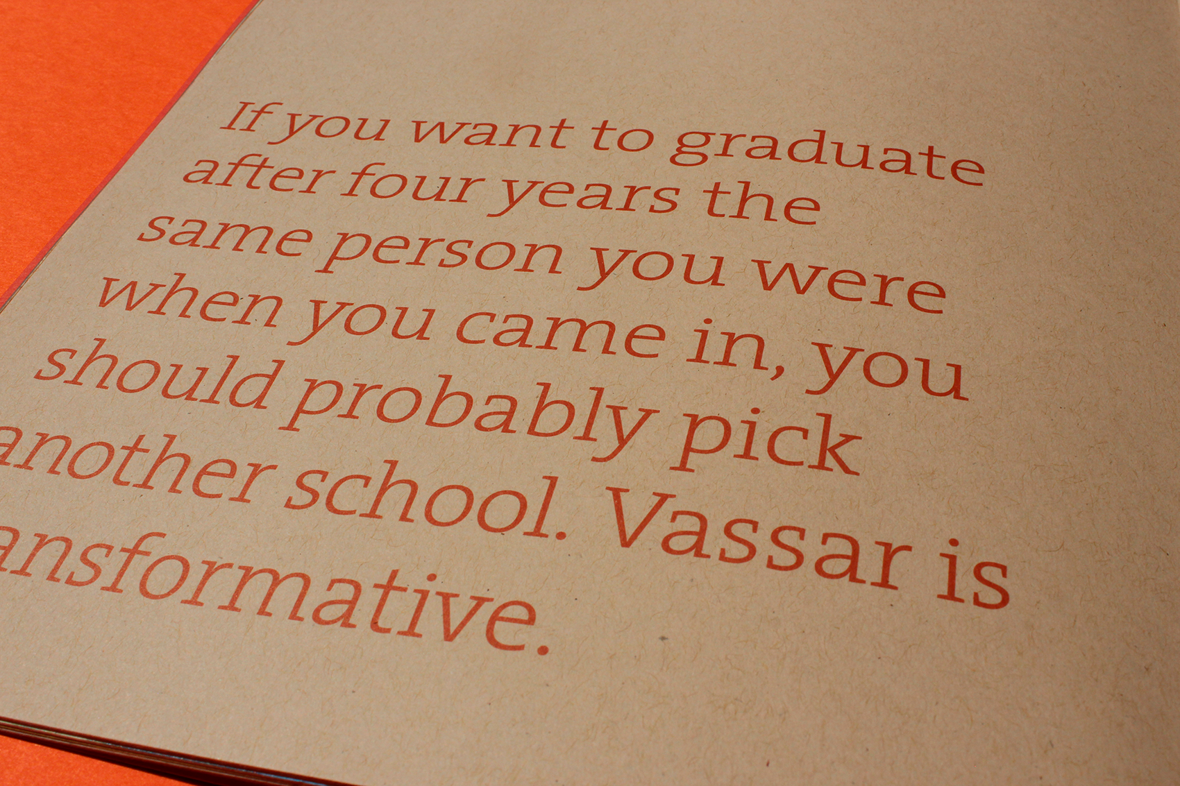Close-up of typography in Vassar's viewbook