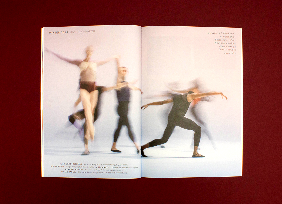 Ballet dancers photograph in brochure viewed from above