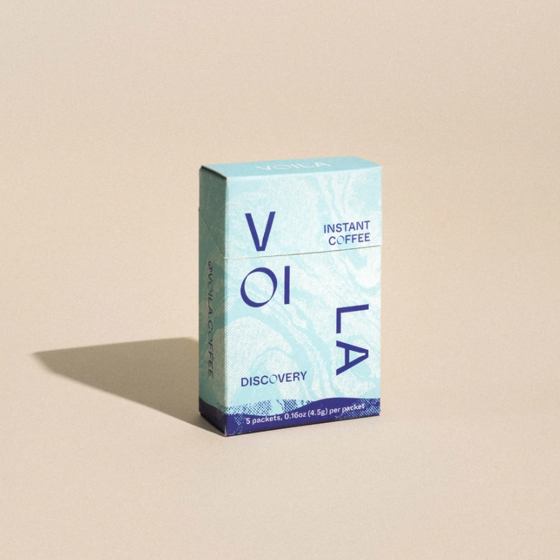 Voila box printed in blue 