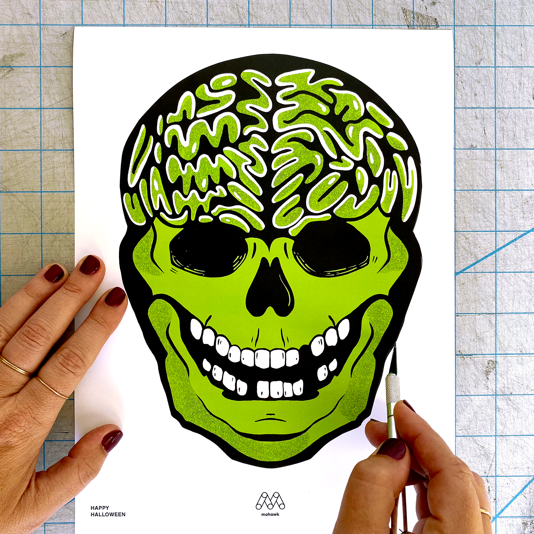Skull template being cut