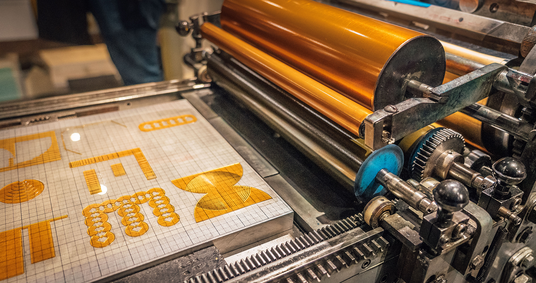 Letterpress printing close-up on press