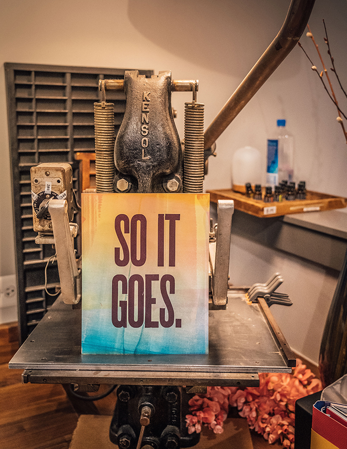 A print at Double Trip that reads "so it goes"