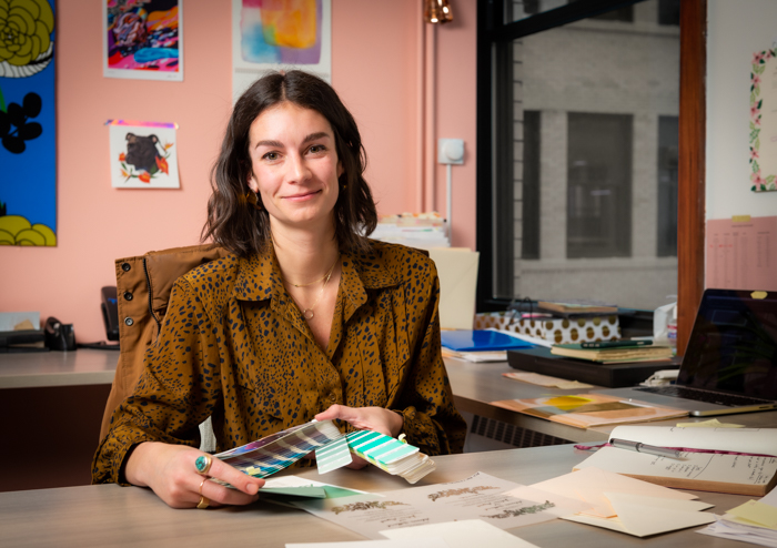 Burke in her workspace