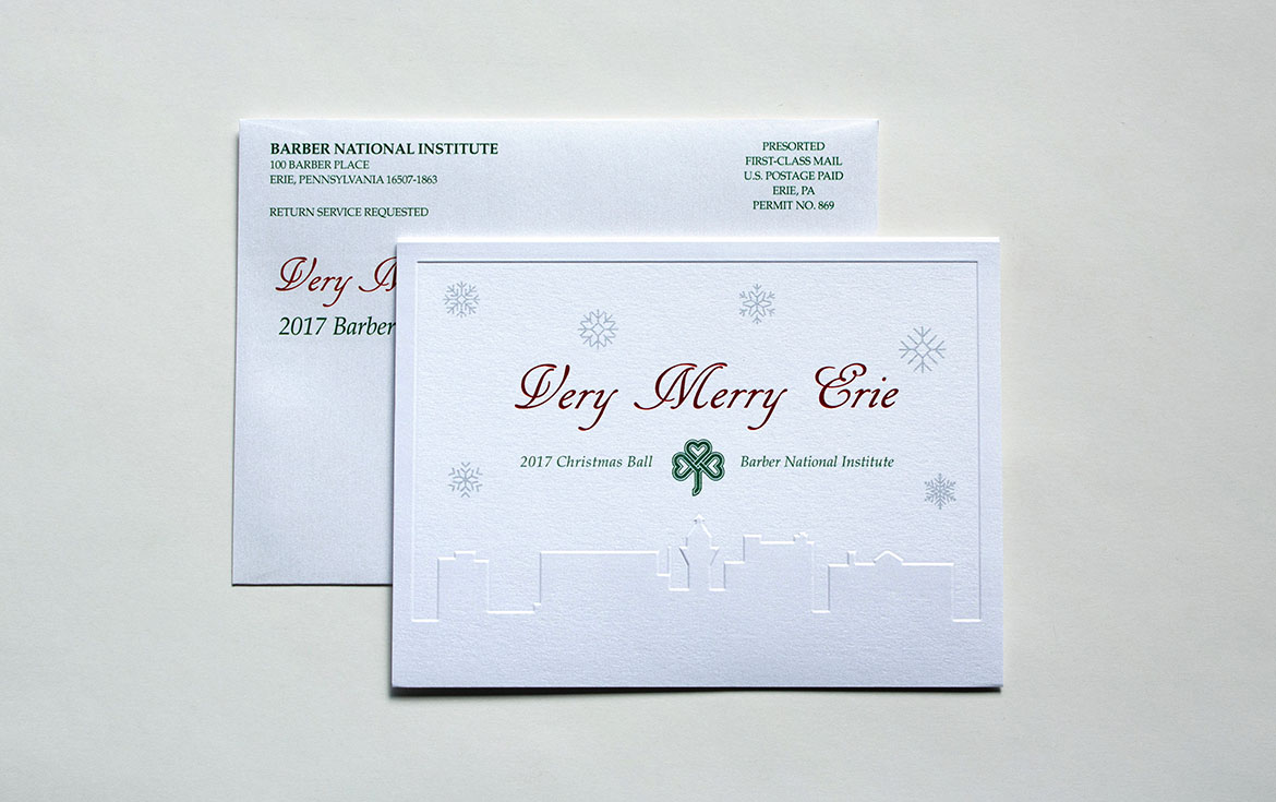 Very Merry Erie invitation and envelope from above