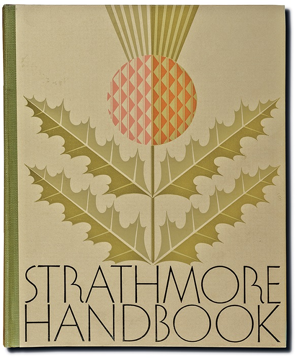 Vintage Strathmore Handbook decorated with green and yellow thistle motif