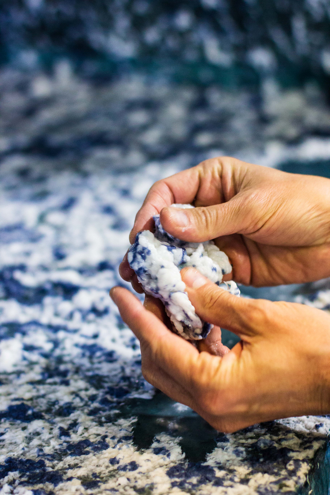 hands holding processed cotton fiber