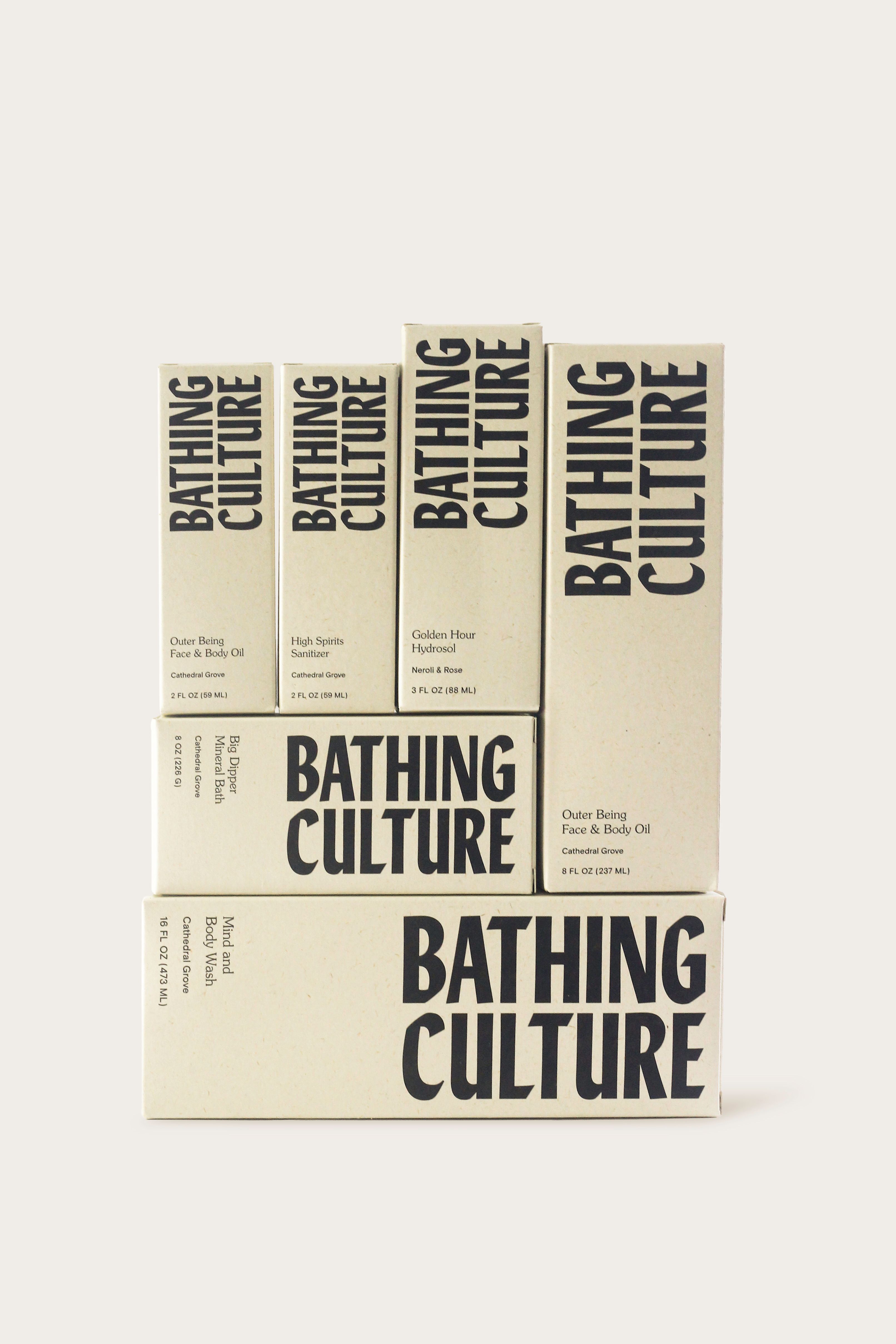Six Bathing Culture boxes stacked on top of one another