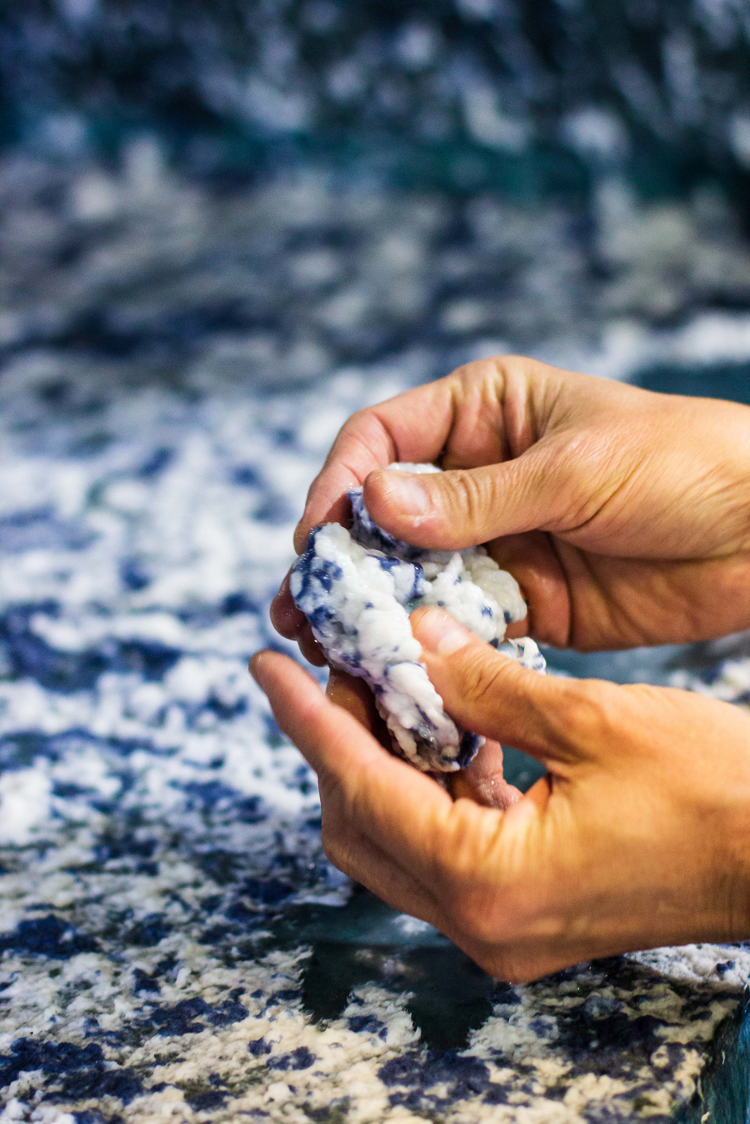 Hands holding cotton pulp