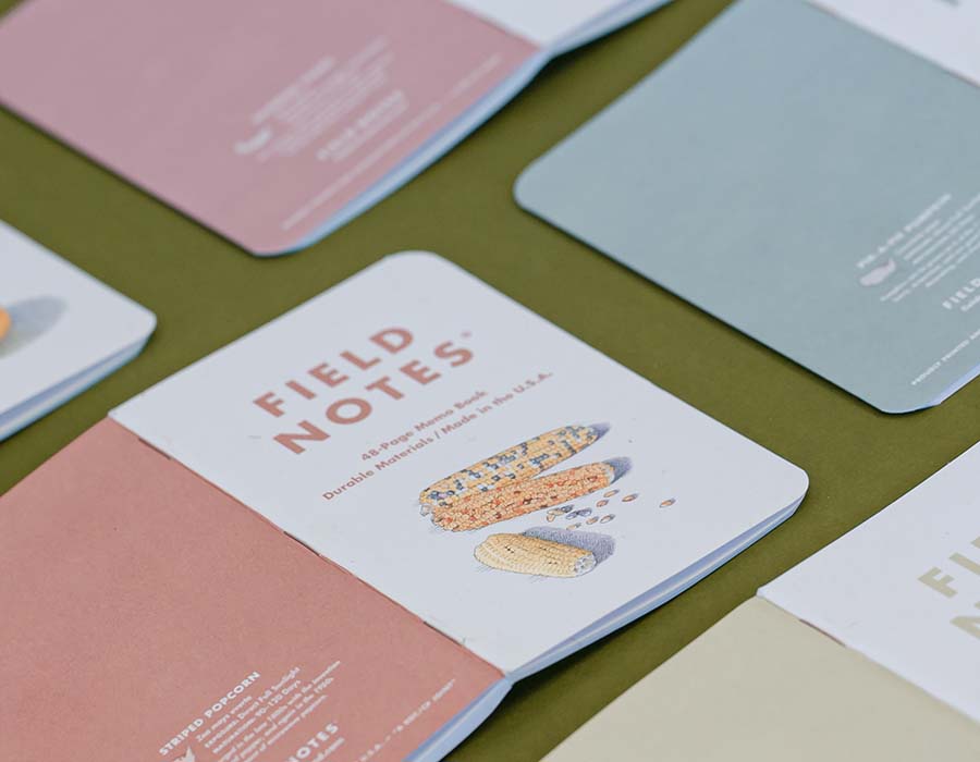 Field Notes covers on a green backdrop