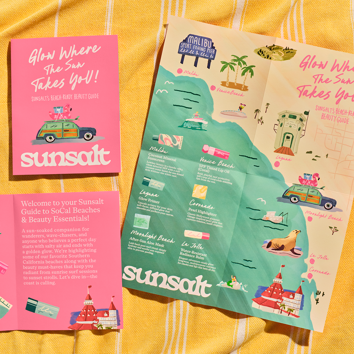 Sunsalt brochure opened on blanket
