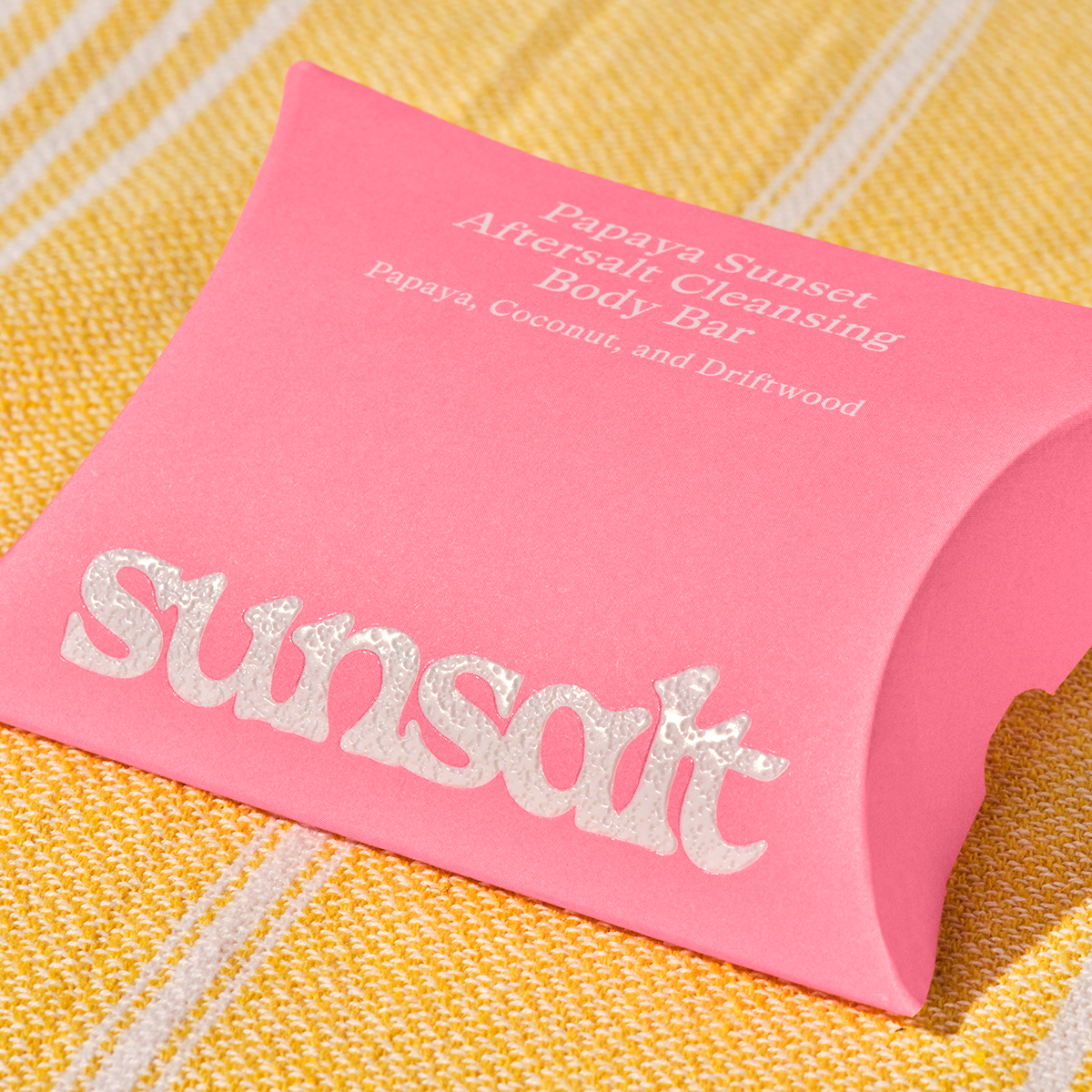 Close up of pillow box with micro emboss
