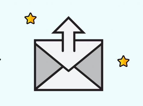 Digital illustration of an envelope surrounded by stars