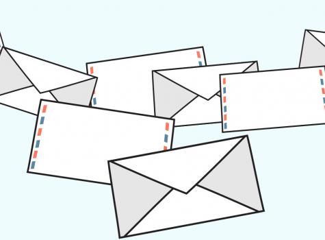 Digital illustration of envelopes and letters