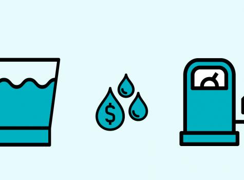 Illustration of tap water and a gas pump