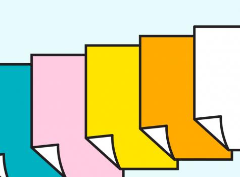 Digital illustration of brightly-colored sheets of paper
