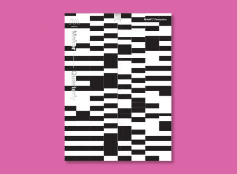 black and white Maker Quarterly cover on a pink backdrop