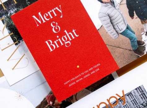 Holiday card image that reads "Merry and Bright"